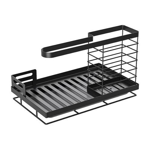 Sink Organizer: Kitchen Sponge Holder With Drip Tray (Black)