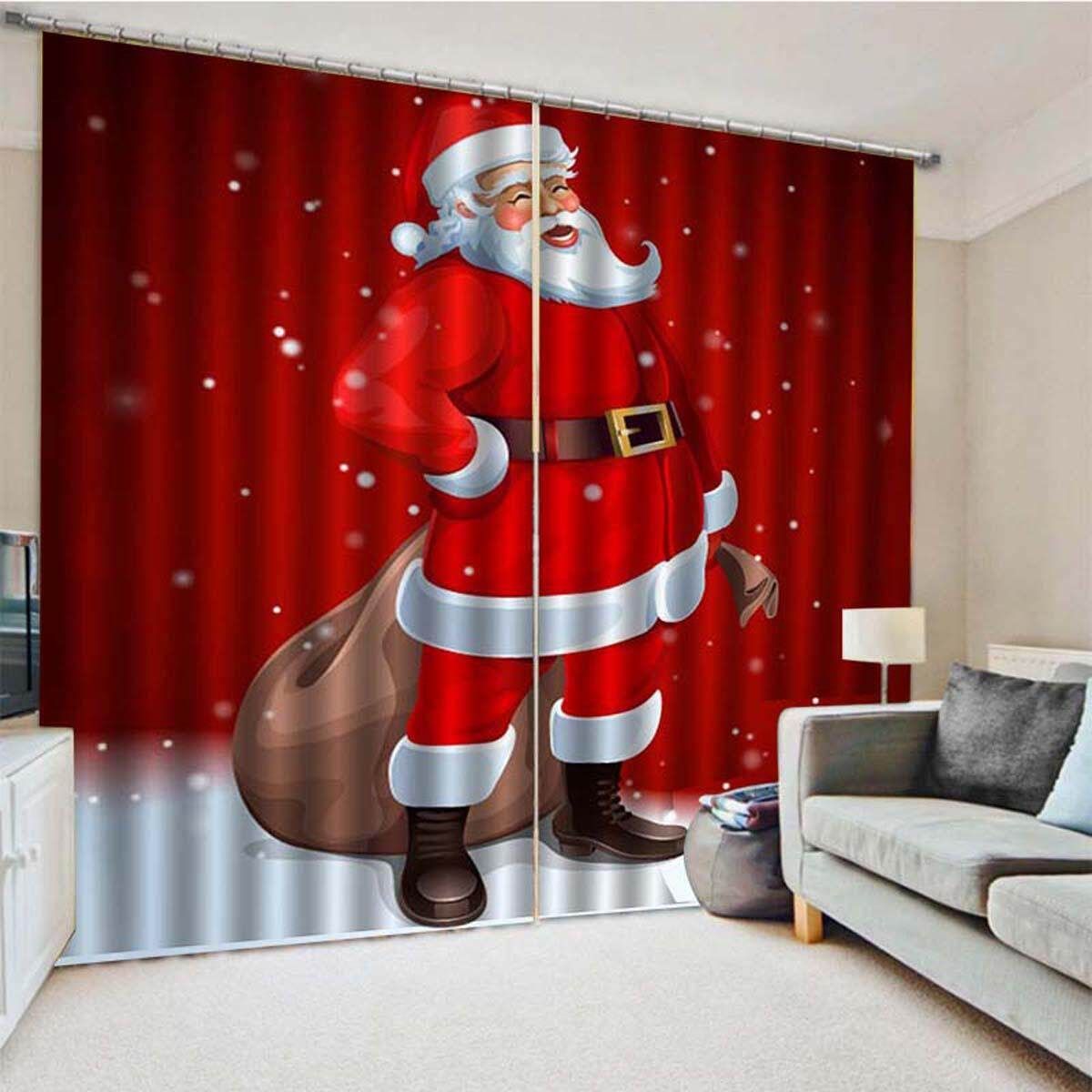 2Pcs 85X200CM Christmas Window Curtain Drape Xmas Decoration Bedroom Living Room Chili Red