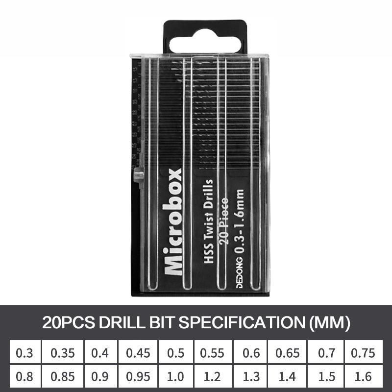1Pack(20PCS) Mini High Speed Steel Twist Drill Bit Set 0.3mm-1.6mm