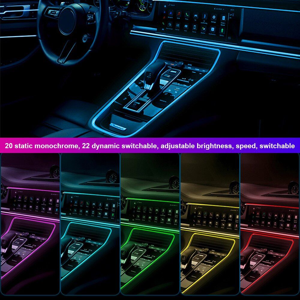 Neon Car Led Strip Light RGB USB Ambient Led Lighting Kit With Fiber Optic For Car Interior Accessories Center Console Dashboard