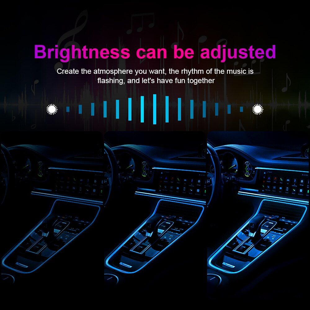 Neon Car Led Strip Light RGB USB Ambient Led Lighting Kit With Fiber Optic For Car Interior Accessories Center Console Dashboard