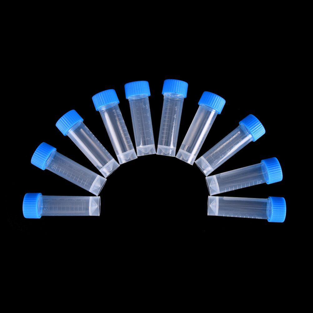 50pcs 5ml Chemistry Plastic Test Tubes Vials Seal Caps Pack Container