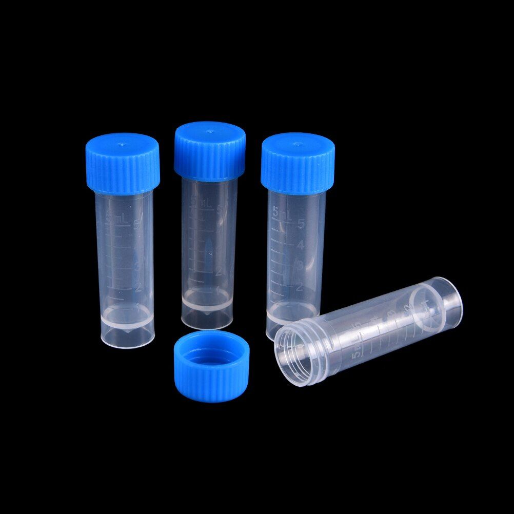 50pcs 5ml Chemistry Plastic Test Tubes Vials Seal Caps Pack Container