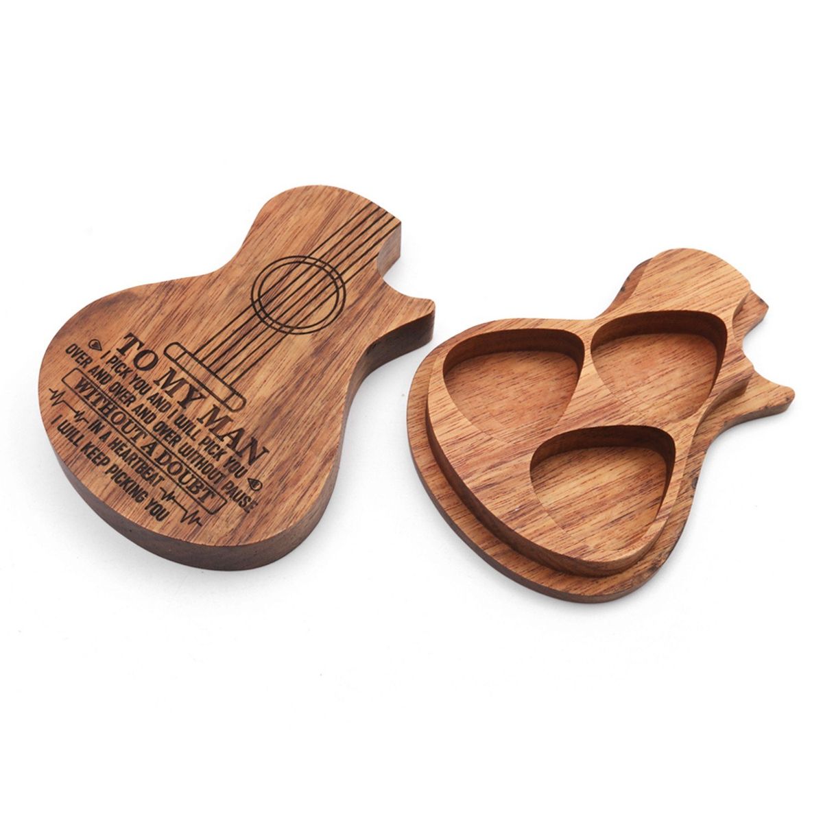 Wooden Guitar Pick Box Holder Guitar Shape 3 Compartments