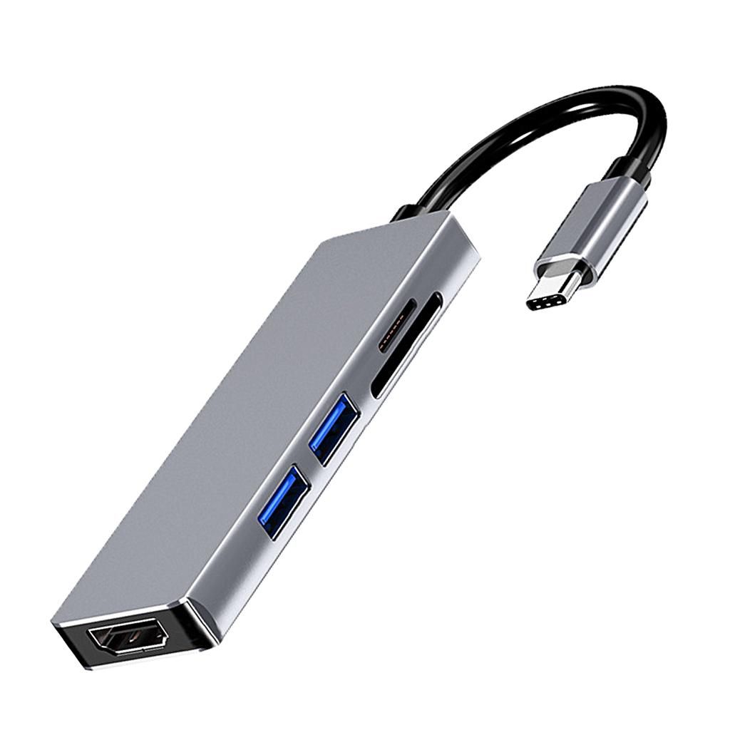 Grey Type C To HDMI 2x USB 3.0 TF SD Hub For Laptop Computers MacBook