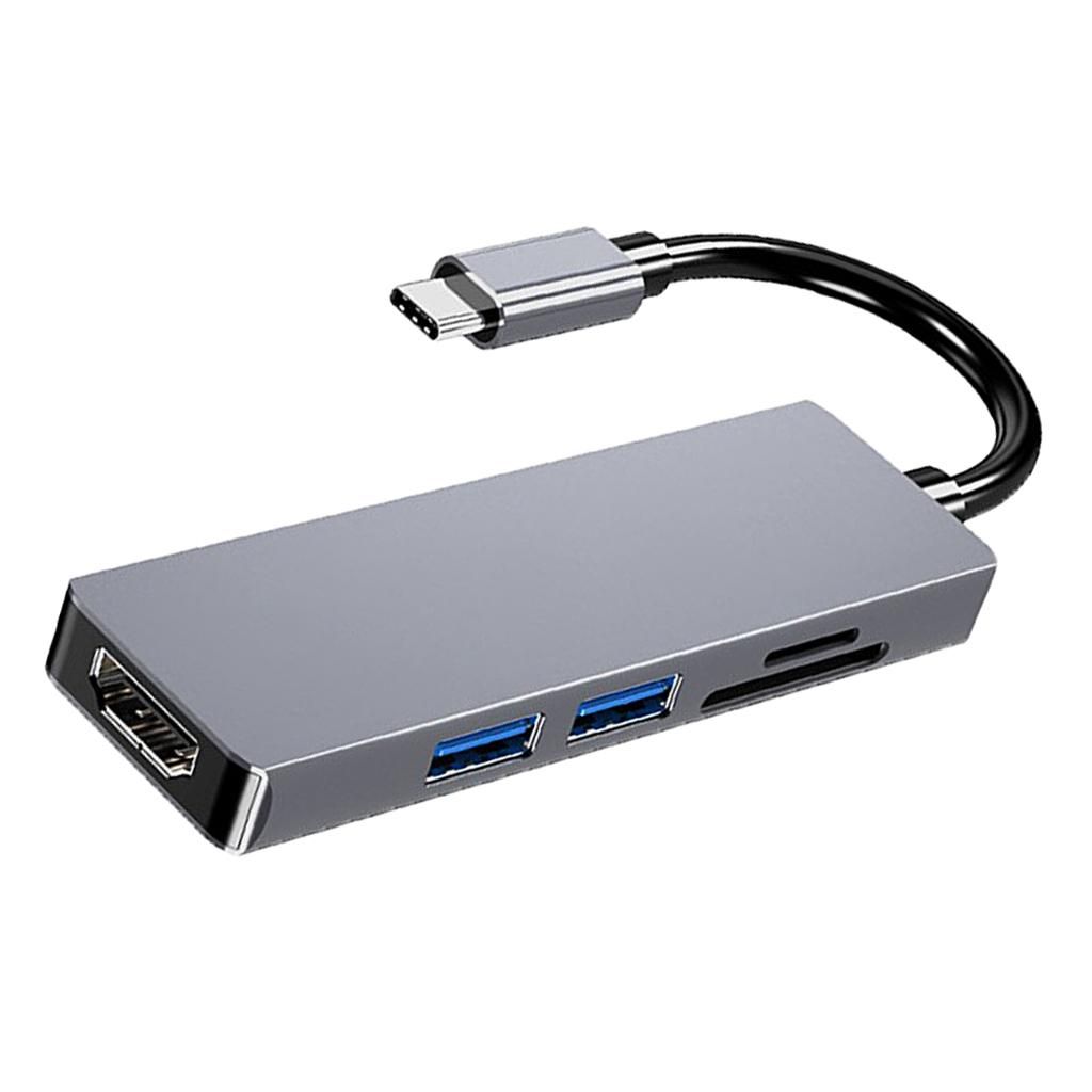 Grey Type C To HDMI 2x USB 3.0 TF SD Hub For Laptop Computers MacBook