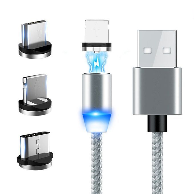 3 IN 1 2.4A USB  Able USB-  Type   USB  Able Magneti   Harging Fast  Able-silver-2m