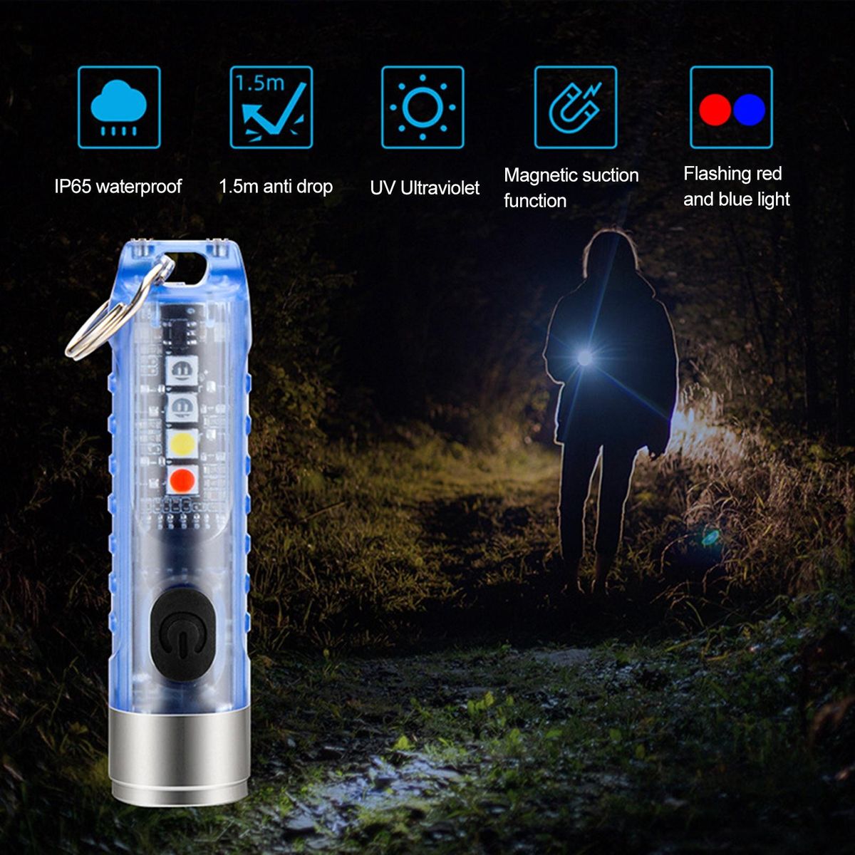 LED Flashlight USB Charging LED Torchlight Lamp Blue