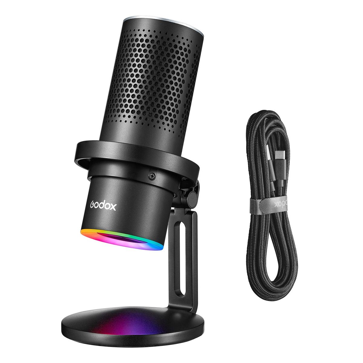 Godox EM68X Desktop Condenser Microphone USB Mic with RGB Atmosphere Light 4 Pickup Patterns APP Smart Control Mute Real-time Monitoring USB Plug-and-Play with Shock Mount for Online Game Live Streaming
