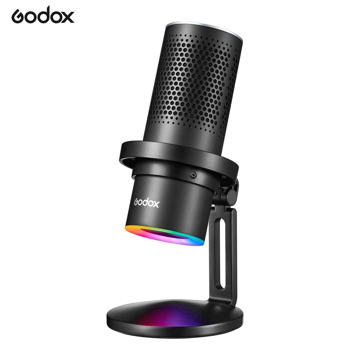 Godox EM68X Desktop Condenser Microphone USB Mic with RGB Atmosphere Light 4 Pickup Patterns APP Smart Control Mute Real-time Monitoring USB Plug-and-Play with Shock Mount for Online Game Live Streaming