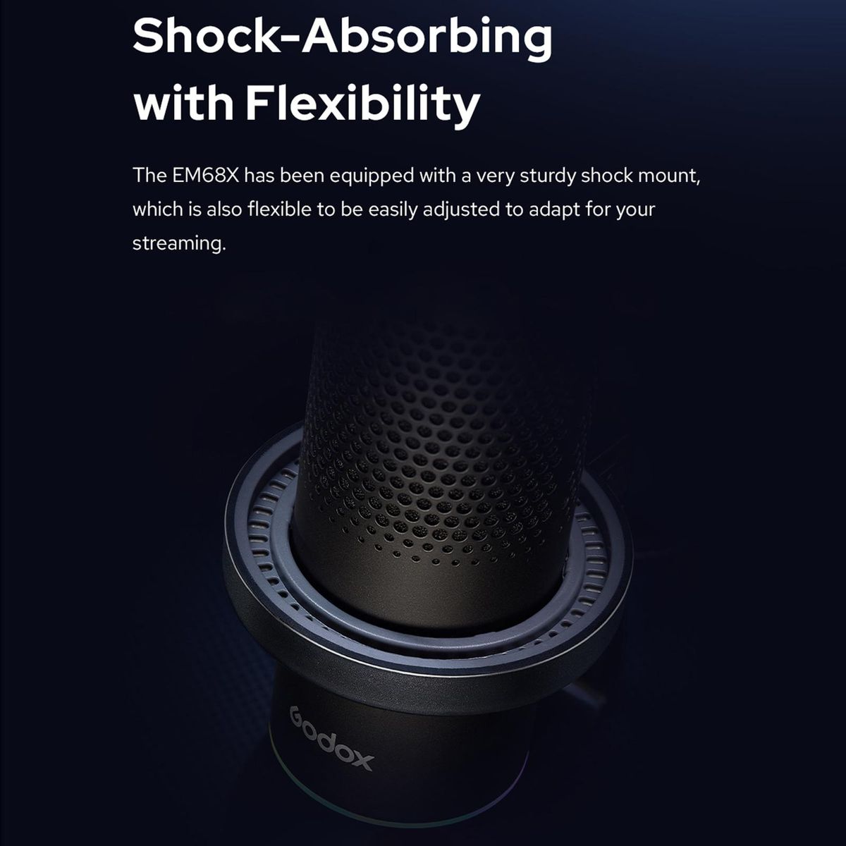 Godox EM68X Desktop Condenser Microphone USB Mic with RGB Atmosphere Light 4 Pickup Patterns APP Smart Control Mute Real-time Monitoring USB Plug-and-Play with Shock Mount for Online Game Live Streaming