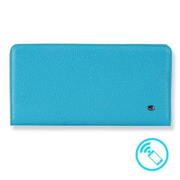 Men Charging Wallet Anti Lost Smart Wallet Multi-function Long Purse Light Blue Litchi