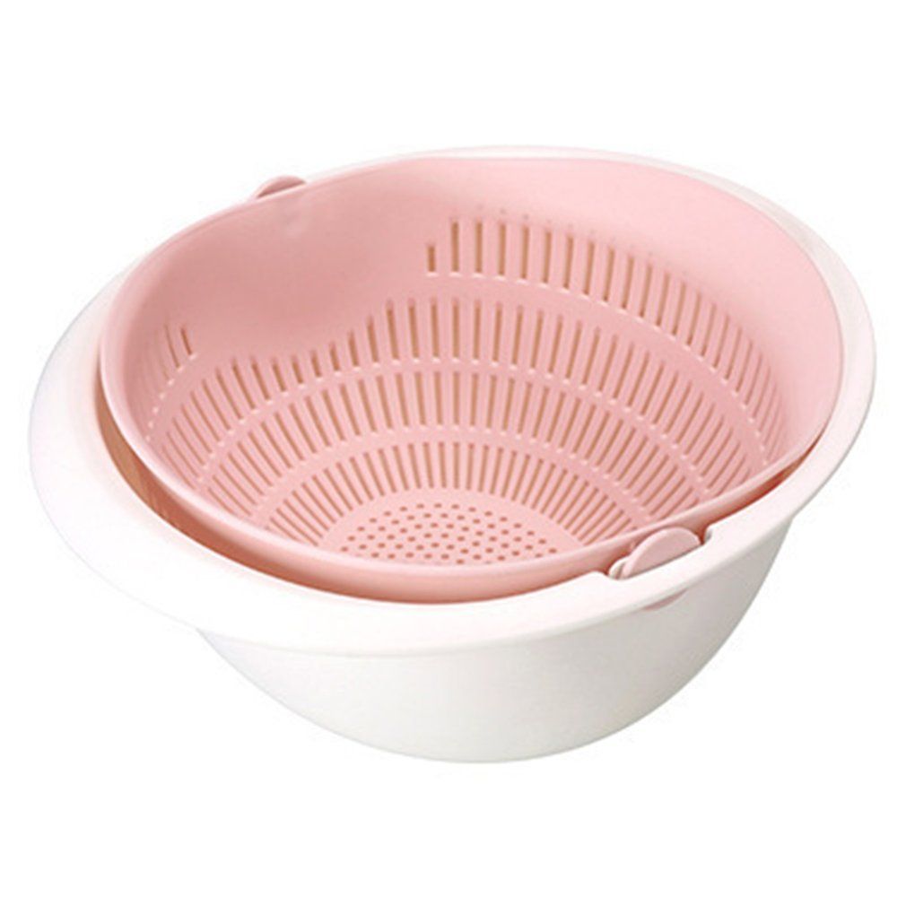 New Double Drain Rice Washing Colander Basket Kitchen