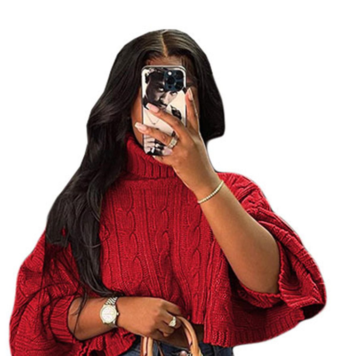 Women Sweater Shawl Loose Turtleneck Cropped Tops Female