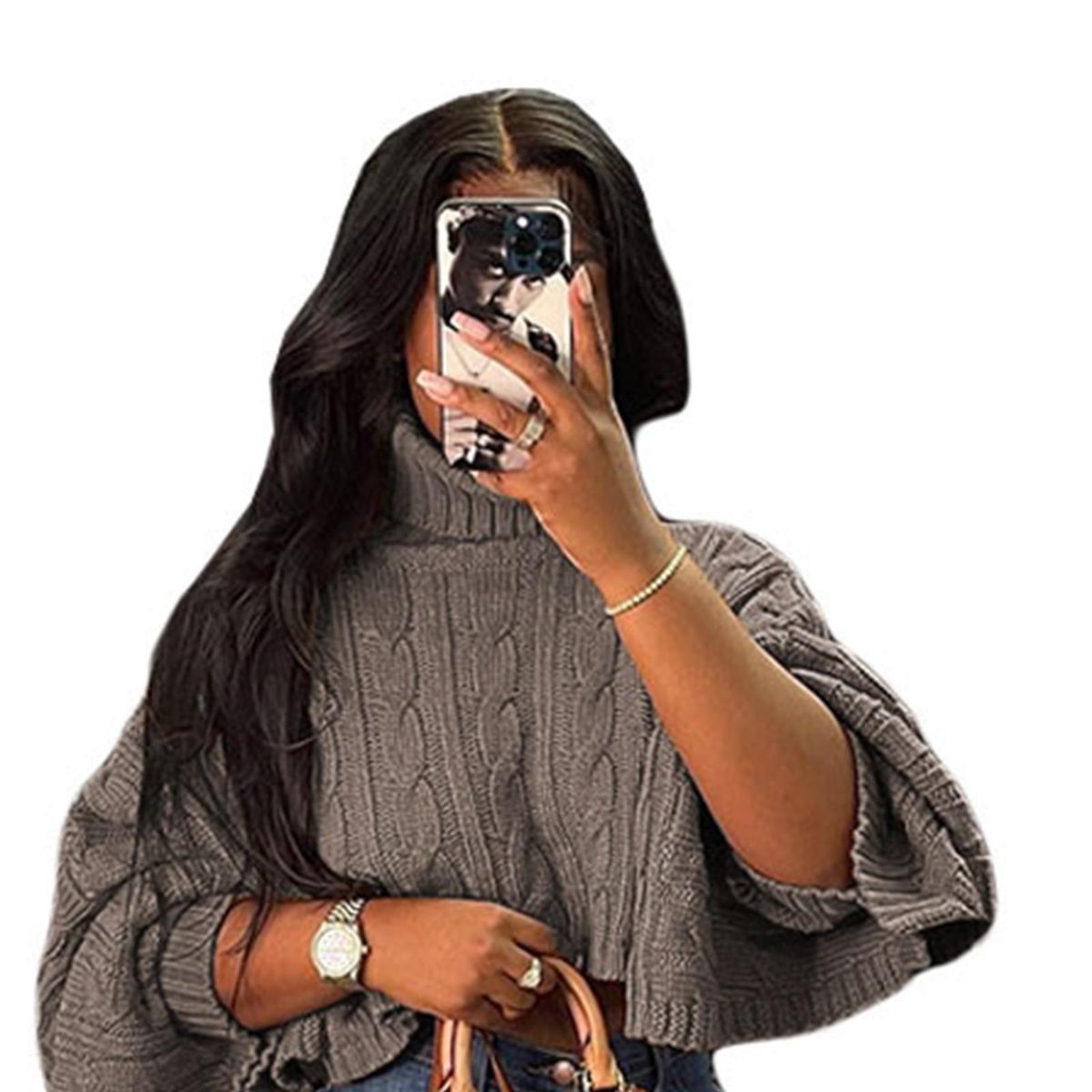 Women Sweater Shawl Loose Turtleneck Cropped Tops Female