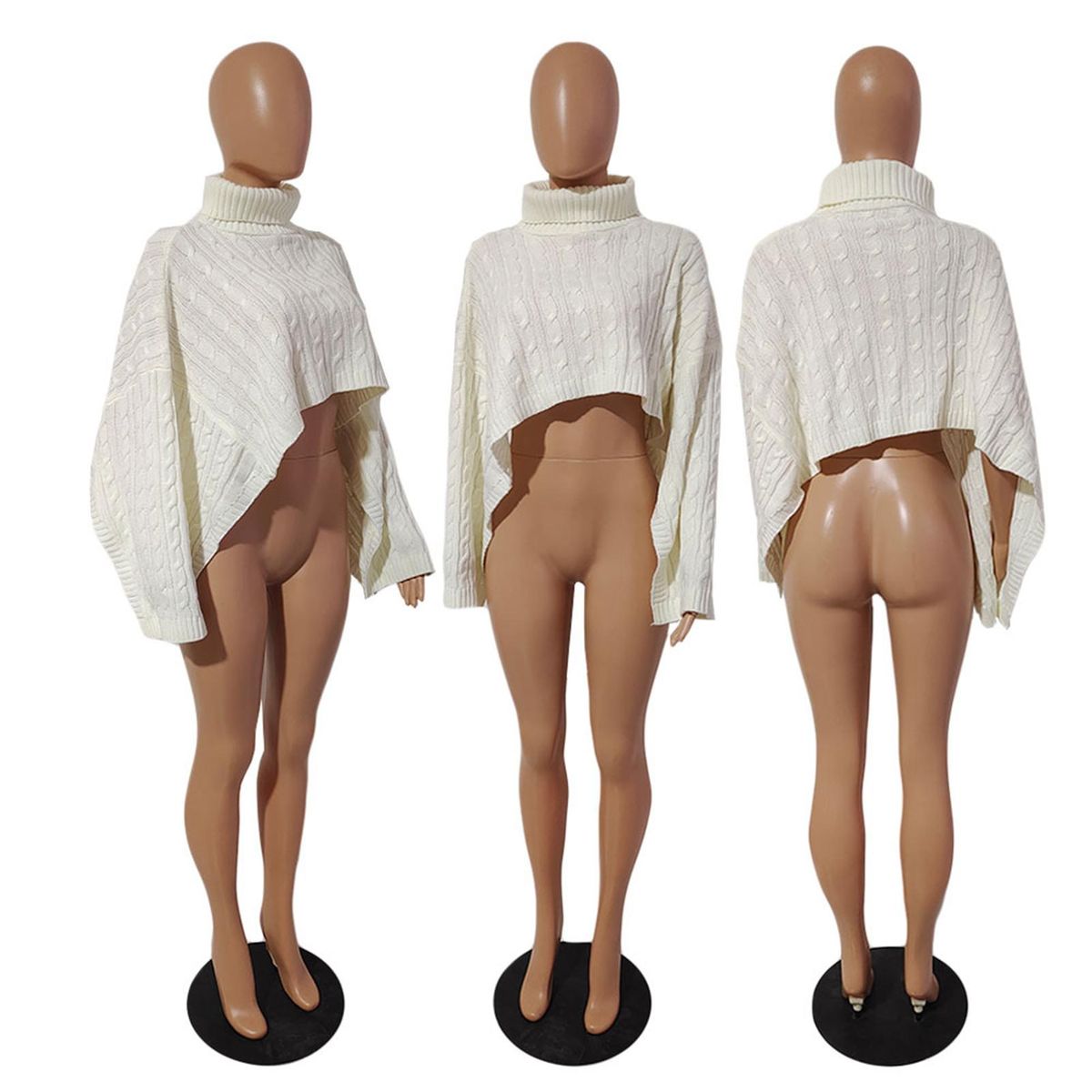 Women Sweater Shawl Loose Turtleneck Cropped Tops Female