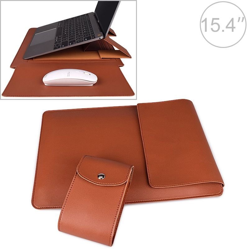 PU05 Sleeve Leather Case Carrying Bag With Small Storage Bag For 15.4 Inch Laptop(Yellow)