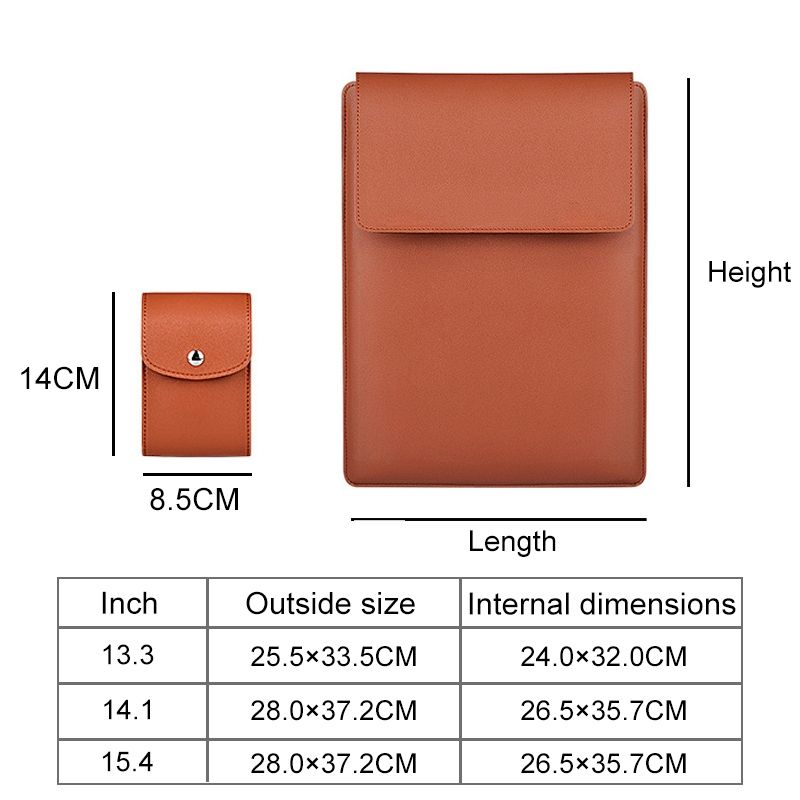 PU05 Sleeve Leather Case Carrying Bag With Small Storage Bag For 15.4 Inch Laptop(Yellow)