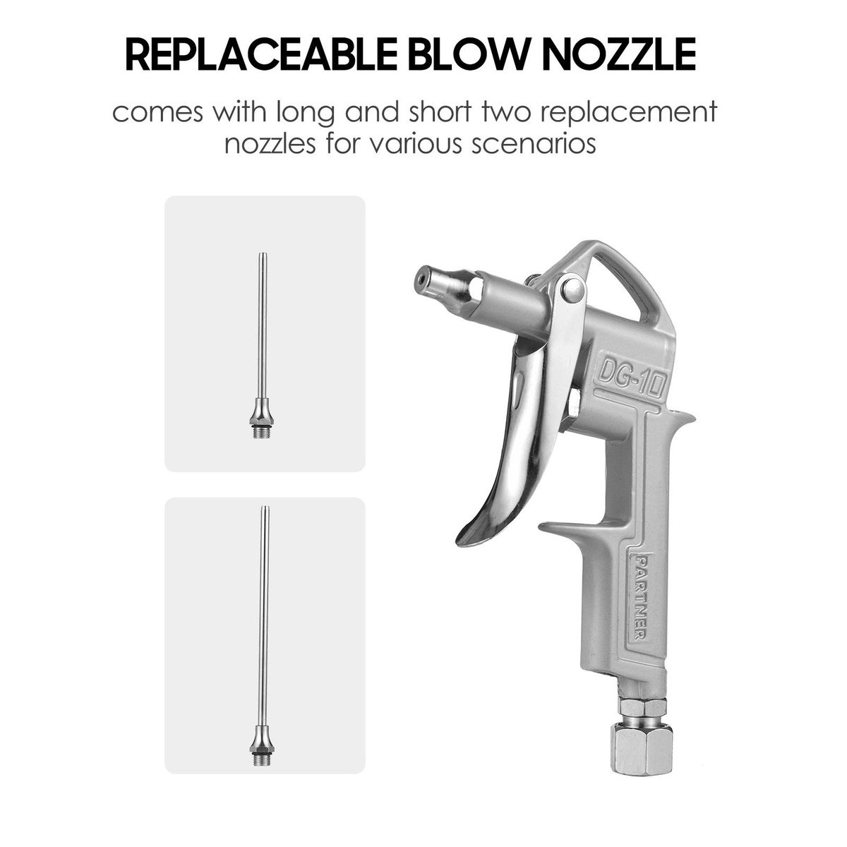 Mini Air Blow Gun Pneumatic Dust Blower Gun Air Spray Gun Dust Cleaning Air Blower with 2 Replacement Nozzle for Automobile Engine Cleaning