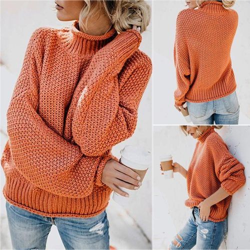 Tops Jumper Daily Winter Turtle Neck Oversized Women Sweater Solid Autumn Loose Knitted Pullover Casual Ladies Batwing Sleeve(#Black)