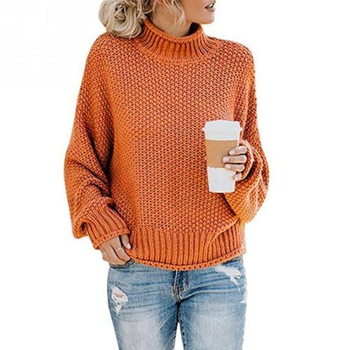 Tops Jumper Daily Winter Turtle Neck Oversized Women Sweater Solid Autumn Loose Knitted Pullover Casual Ladies Batwing Sleeve(#Black)