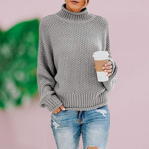 Tops Jumper Daily Winter Turtle Neck Oversized Women Sweater Solid Autumn Loose Knitted Pullover Casual Ladies Batwing Sleeve(#Black)