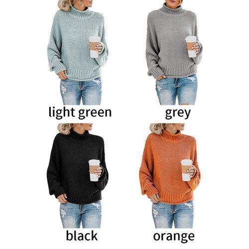 Tops Jumper Daily Winter Turtle Neck Oversized Women Sweater Solid Autumn Loose Knitted Pullover Casual Ladies Batwing Sleeve(#Black)