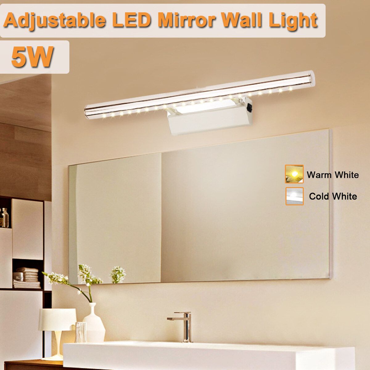 Silver Modern LED Light Mirror Wall Light Picture Display Lights Makeup Lighting Bathroom Front Lamp Warm Light