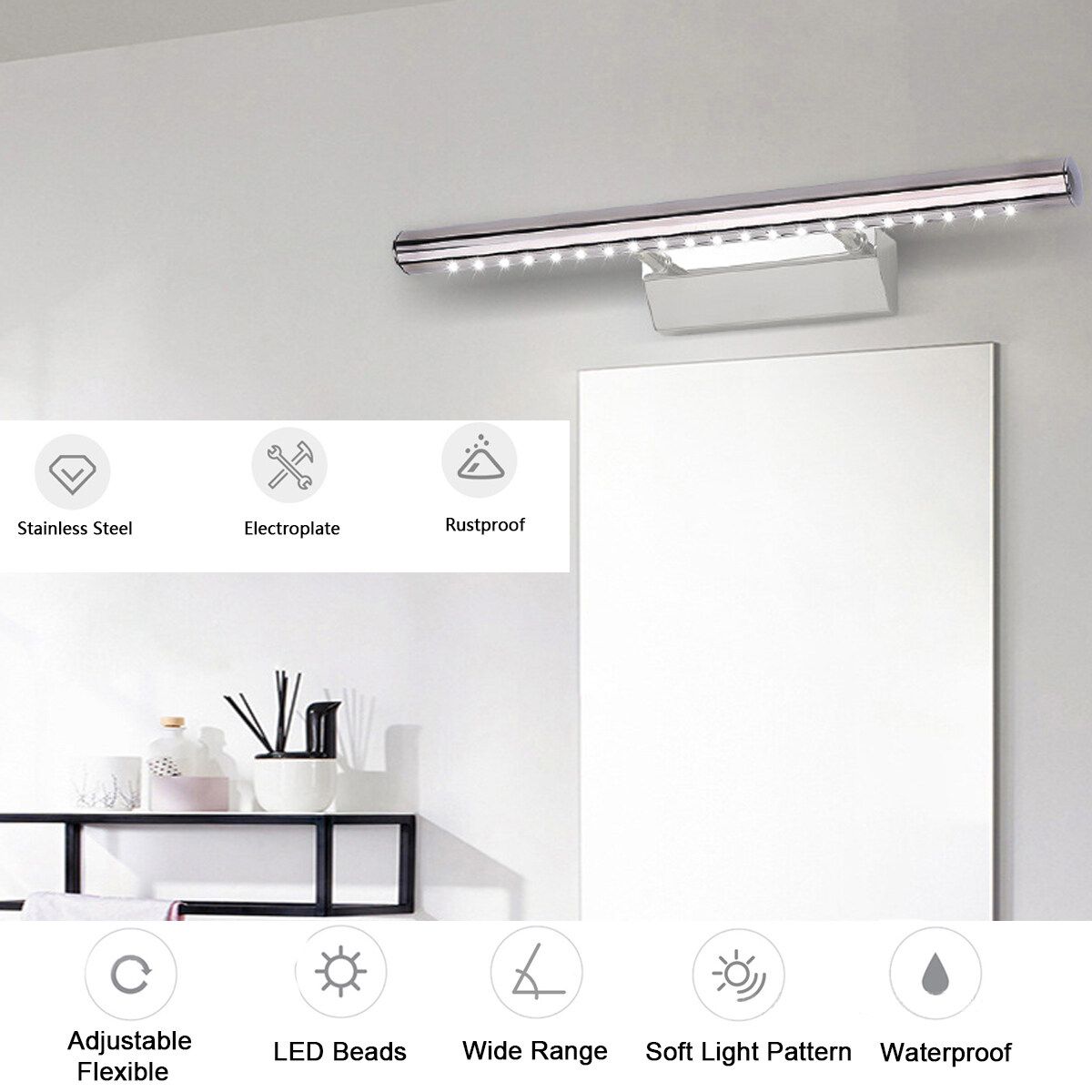 Silver Modern LED Light Mirror Wall Light Picture Display Lights Makeup Lighting Bathroom Front Lamp Warm Light