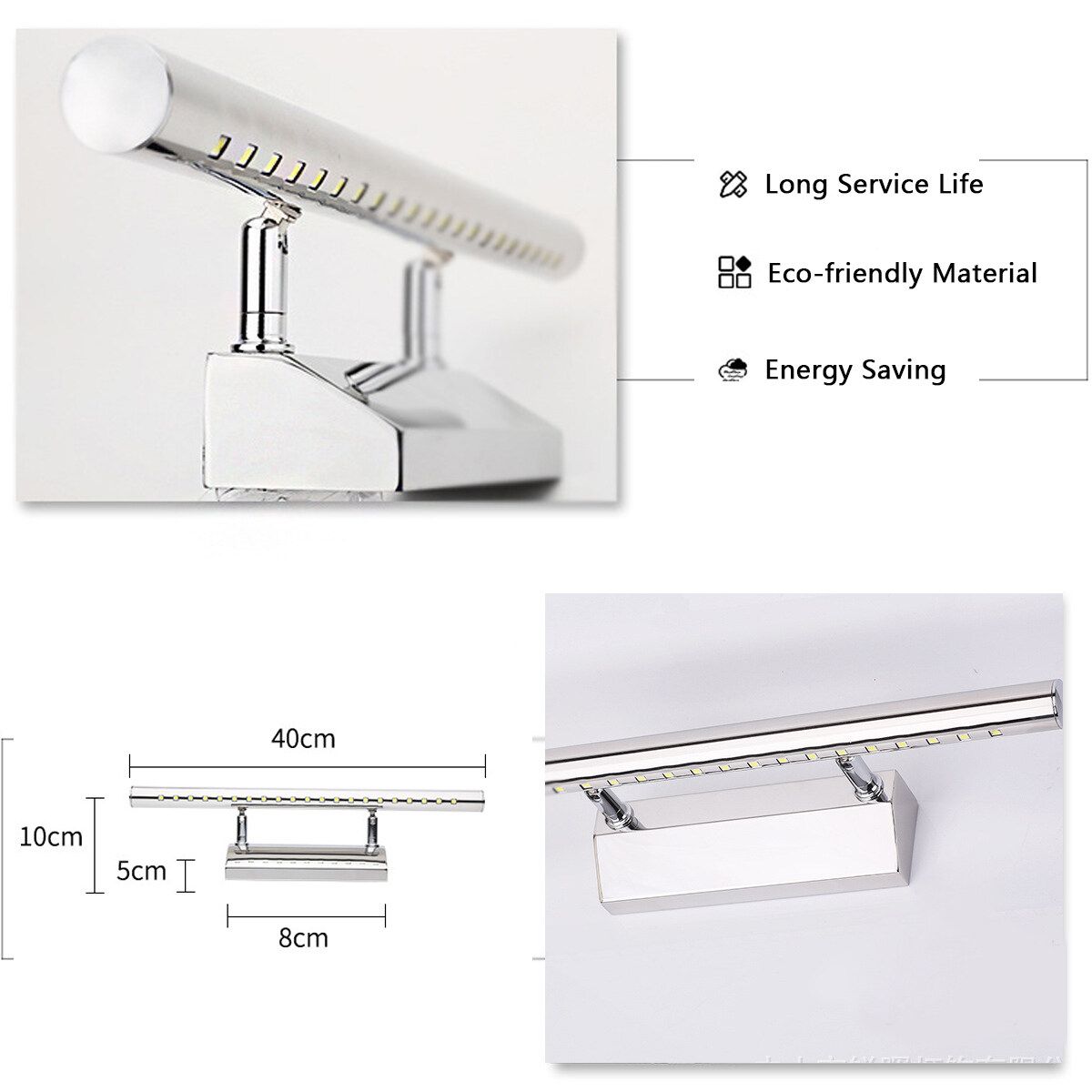 Silver Modern LED Light Mirror Wall Light Picture Display Lights Makeup Lighting Bathroom Front Lamp Warm Light