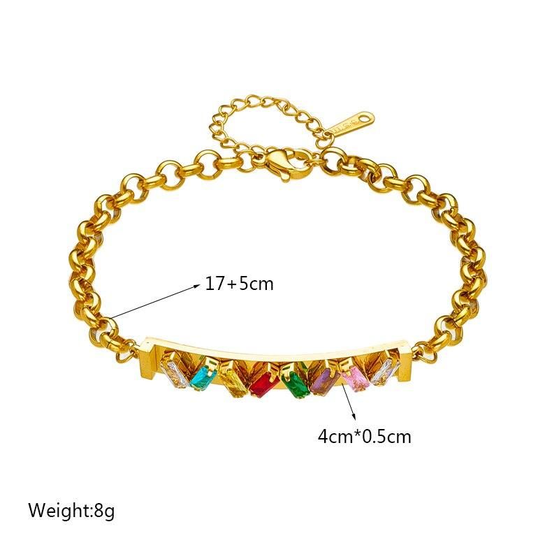 DIEYURO 316L Stainless Steel Colorful Square Zircon Charm Bracelet For Women Fashion Girls Wrist Jewelry Party Wedding Gifts