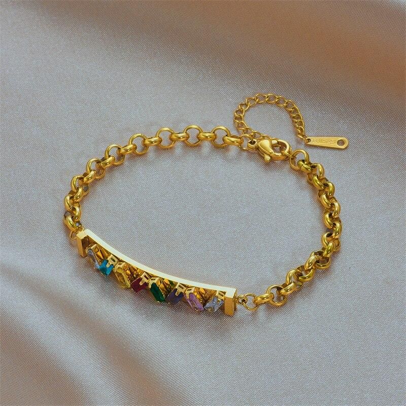 DIEYURO 316L Stainless Steel Colorful Square Zircon Charm Bracelet For Women Fashion Girls Wrist Jewelry Party Wedding Gifts