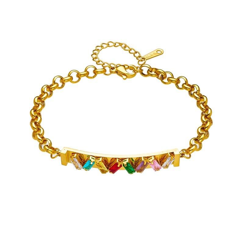 DIEYURO 316L Stainless Steel Colorful Square Zircon Charm Bracelet For Women Fashion Girls Wrist Jewelry Party Wedding Gifts