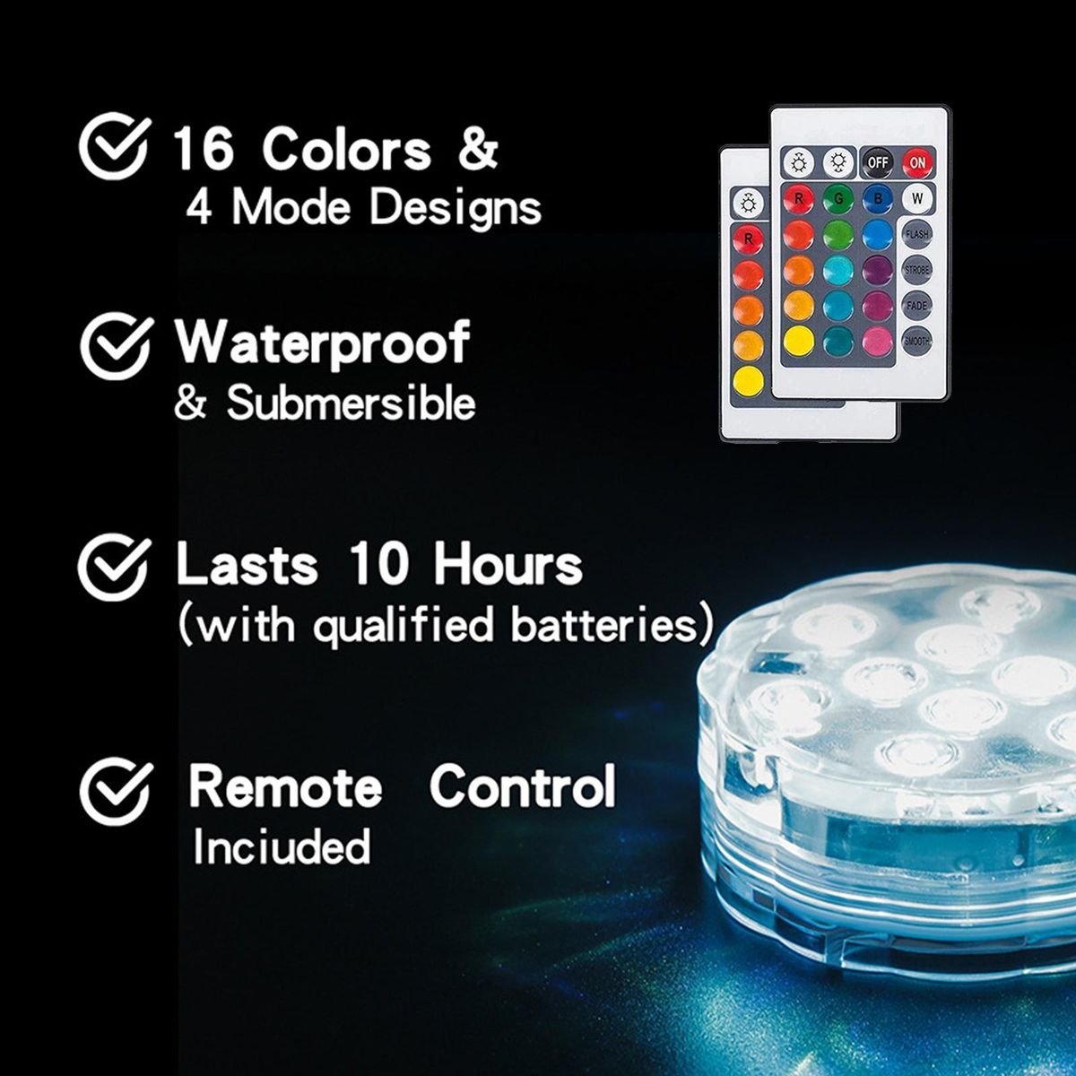 4PCS Submersible LED Lights with Remotes RGB 16 Colors Waterproof Pond Lights Underwater Lights for Swimming Pool Hot Tub Party Vase Fish Tank