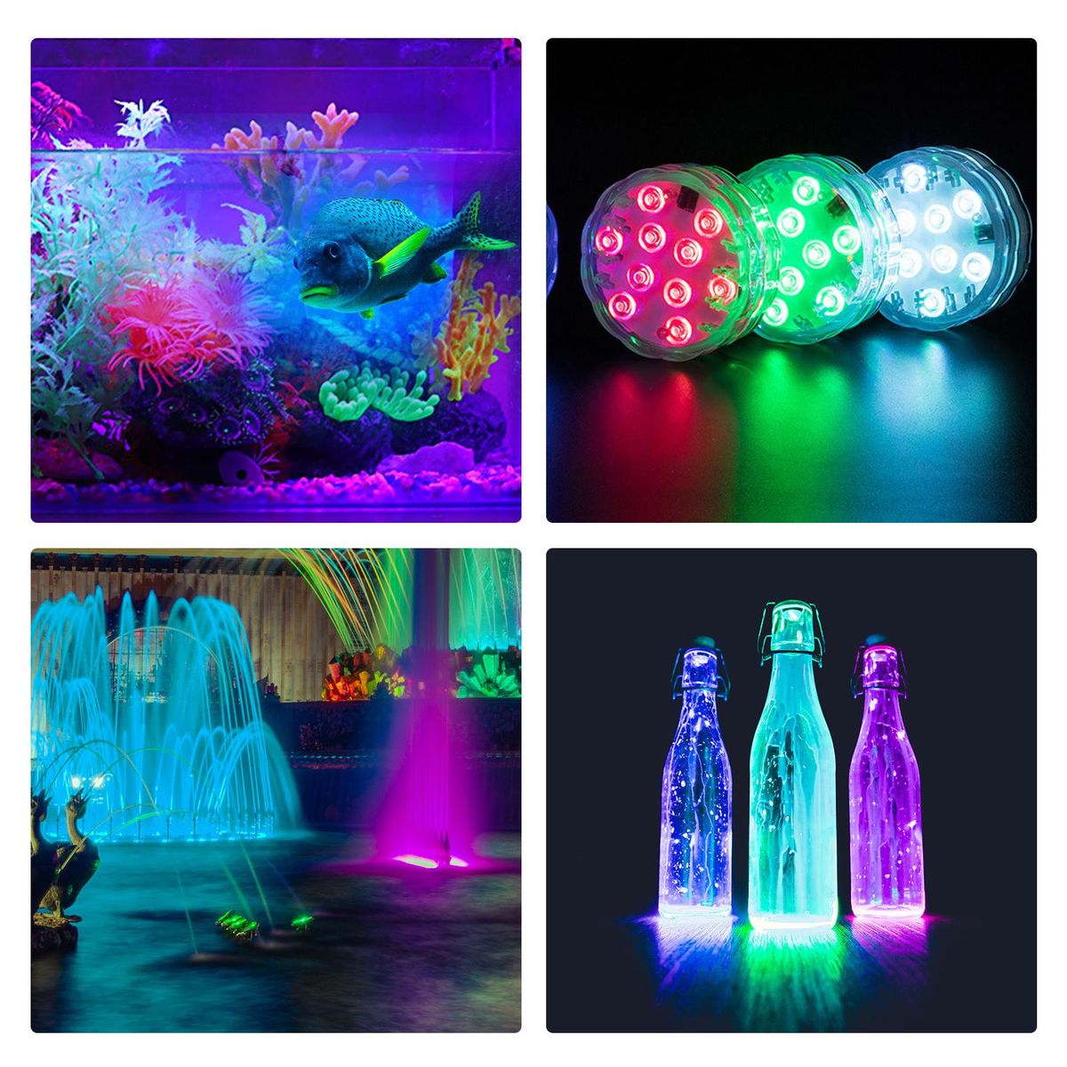 4PCS Submersible LED Lights with Remotes RGB 16 Colors Waterproof Pond Lights Underwater Lights for Swimming Pool Hot Tub Party Vase Fish Tank