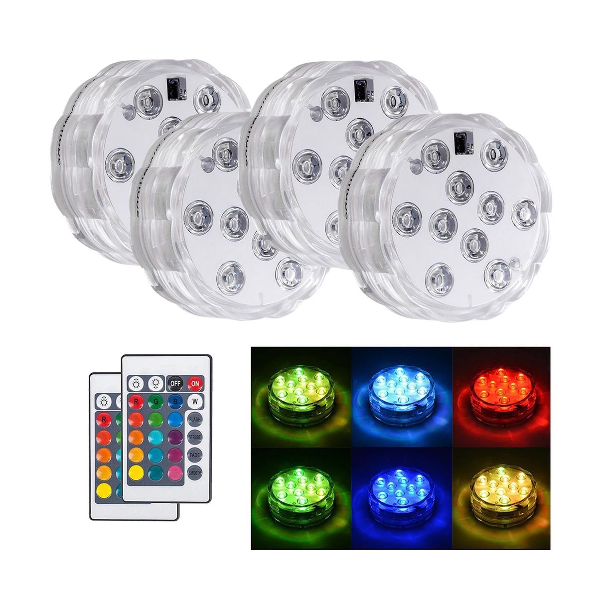 4PCS Submersible LED Lights with Remotes RGB 16 Colors Waterproof Pond Lights Underwater Lights for Swimming Pool Hot Tub Party Vase Fish Tank