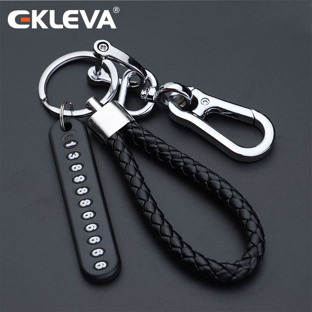 Anti-lost Car Keychain Phone Number Card Keyring Leather Bradied Rope Auto Vehicle Key Chain Holder Accessories Gift For Husband