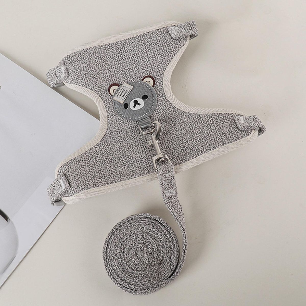 Cat Vest Chain Cute Bear Pet Vest Harness Dog Cat Collar Grey