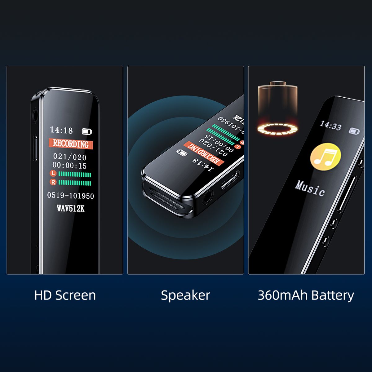 Noise Reduction Voice Recorder With Playback Portable Type-C