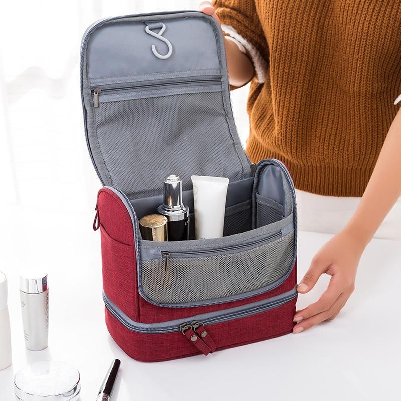 Travel Toiletries Storage Bag Portable Hook Large Capacity Waterproof Mildewproof Dry Wet Separation Cosmetic Bag Wholesale Red wine