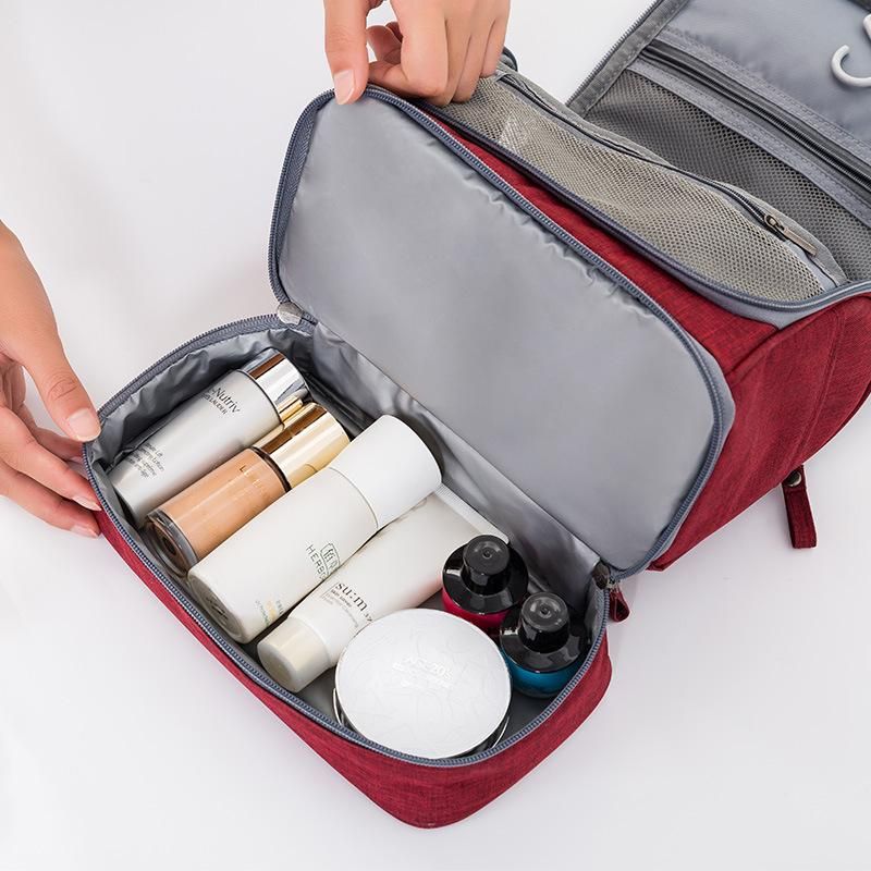 Travel Toiletries Storage Bag Portable Hook Large Capacity Waterproof Mildewproof Dry Wet Separation Cosmetic Bag Wholesale Red wine