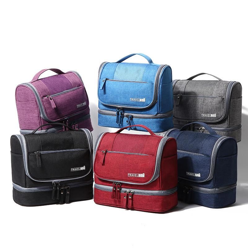 Travel Toiletries Storage Bag Portable Hook Large Capacity Waterproof Mildewproof Dry Wet Separation Cosmetic Bag Wholesale Red wine