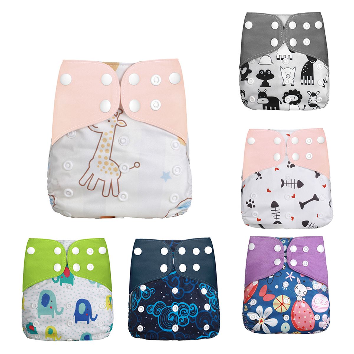 Baby Cloth Diapers Pack Of 6 Adjustable Washable Resuable