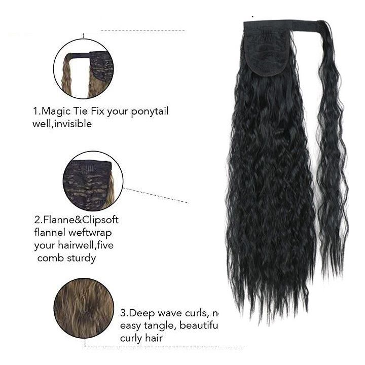 24In Premium Ponytail Extensions Hair Corn Curly Long Wigs