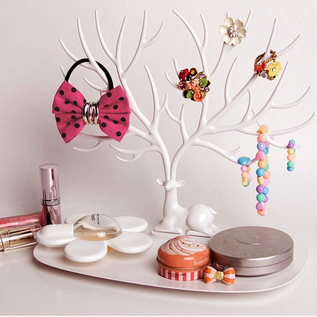 Jewellery Tree Stand, Guador Forest Antler Tree Storage Display Stand Decorative Necklace Jewelry Holder Earring Bracelet Rack Tower Stand Ring Tray Deer Gift For Girls