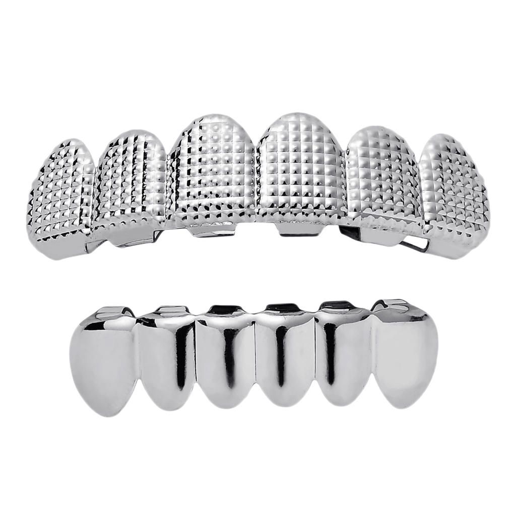 Grills 12 Teeth Grill Set Halloween Vampire Prop Hip Hop Rapper Silver
