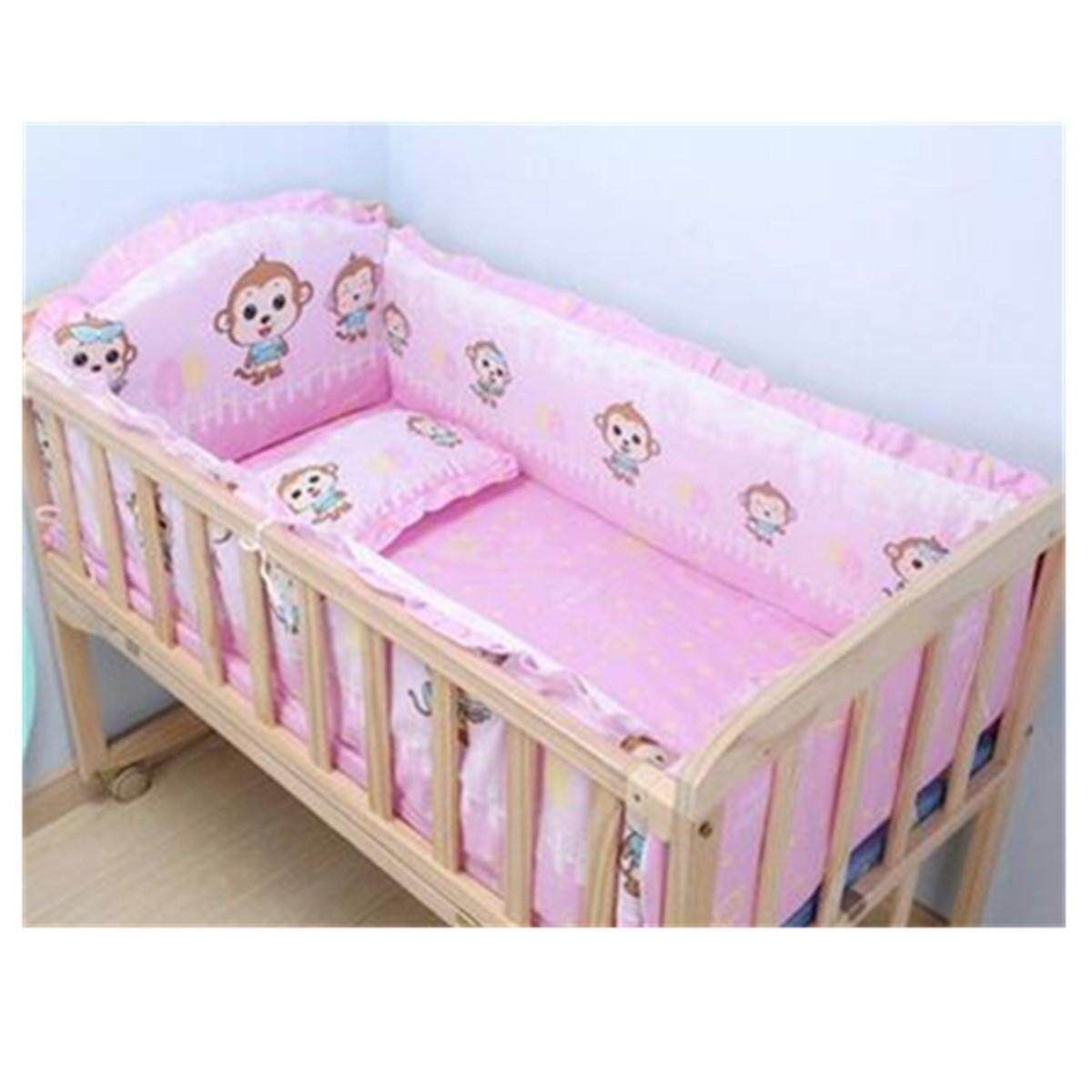 5pcs Berceau Ensemble Literie Bebe Singe 120x60cm 100% Coton Rembourre Pare-choc Blue Gray