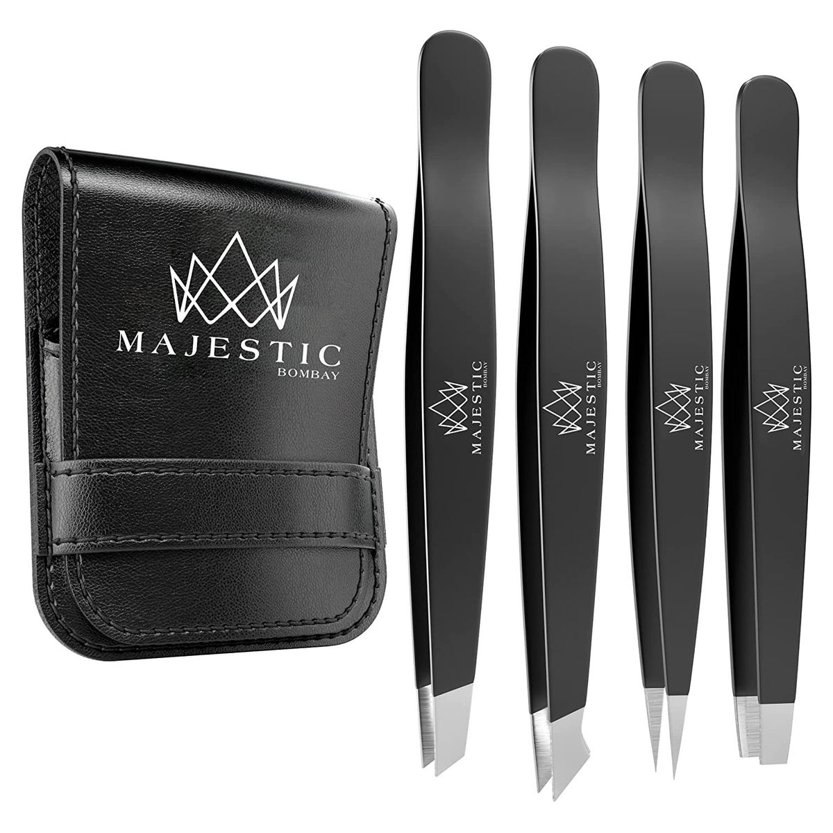 Tweezers Set 4-piece-Stainless Steel Slant Tip + Sharp