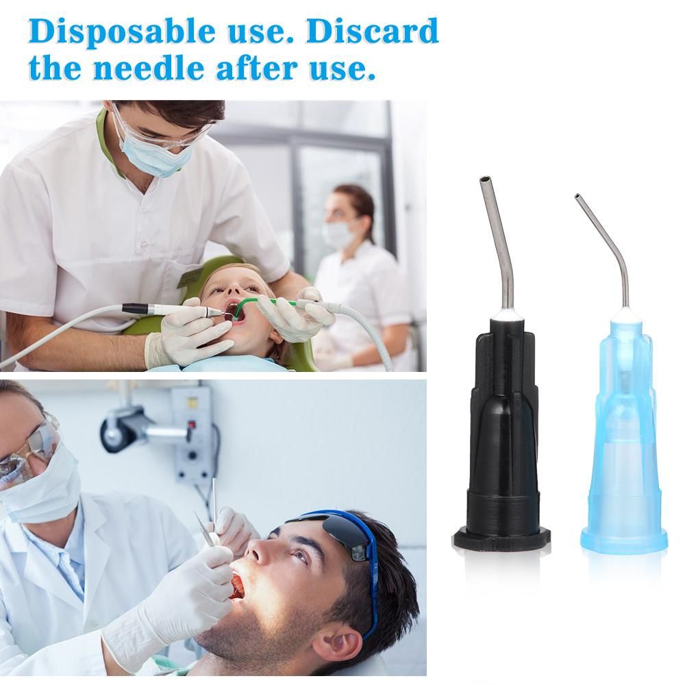 100PCS Dental Needle Irrigation Bent Needle Tips Dental Flow Composite Resin Acid Reagent Delievery Syringe Tips Equipment