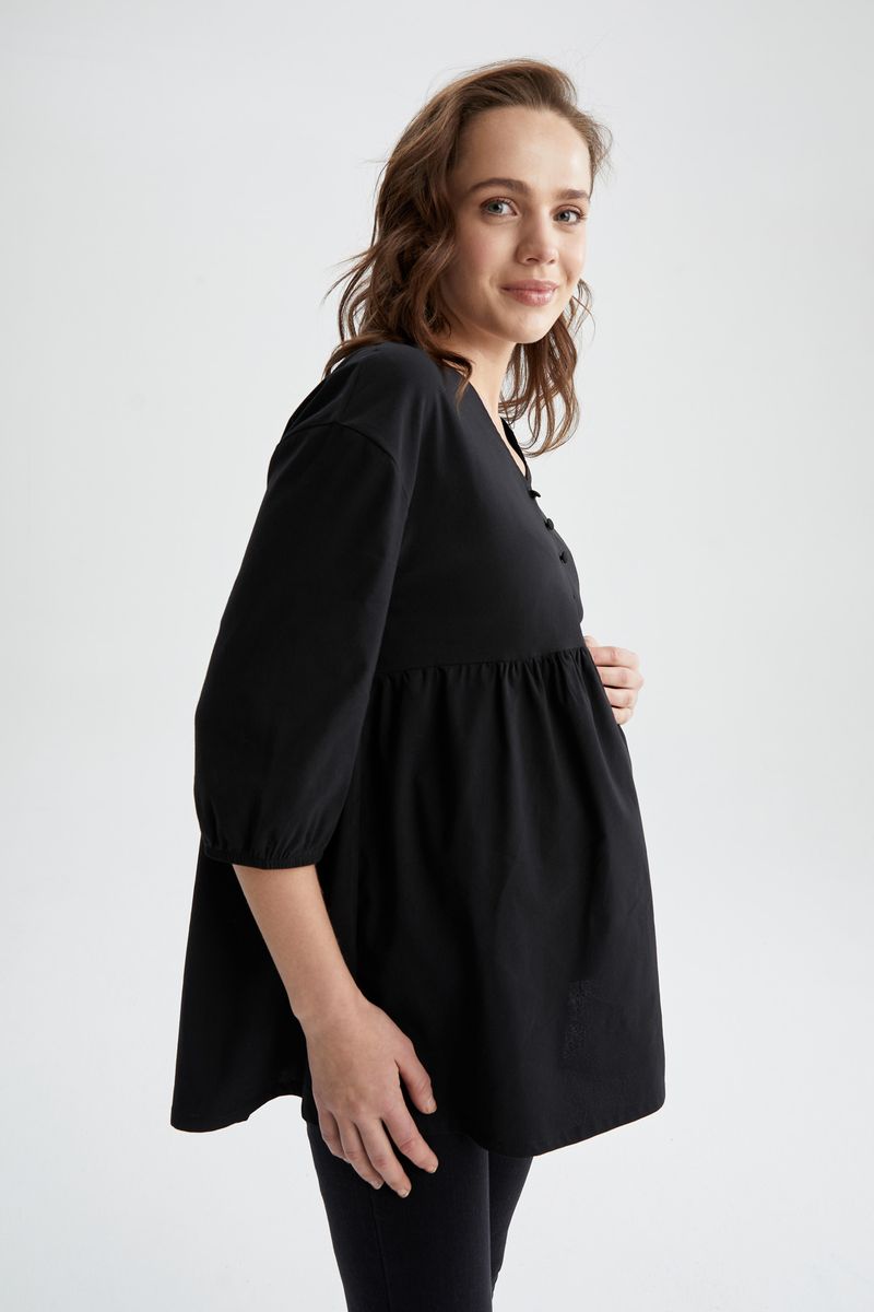 Woman - Regular Fit Maternity Wear Woven Tops Long Sleeve - Black